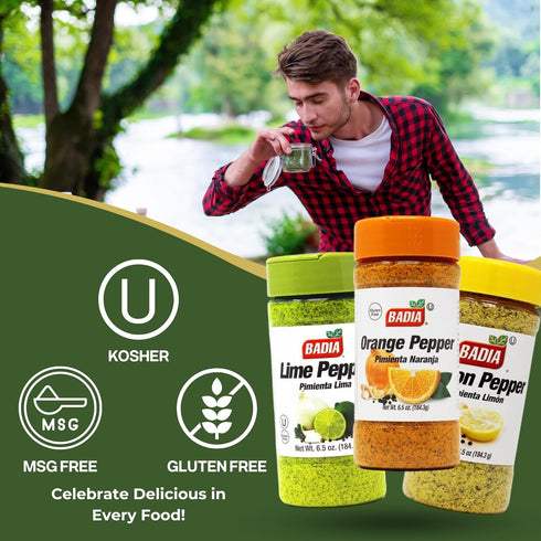 Forever Festive Set: 6.5 Oz Gourmet Seasoning Includes Badia Lemon Pepper, Badia Lime Pepper & Badia Orange Pepper
