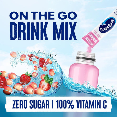 Packets 100% (40ct) Ocean Spray White Cran-Strawberry Zero Sugar Powder Drink Mix with Real Cranberry Juice Powder