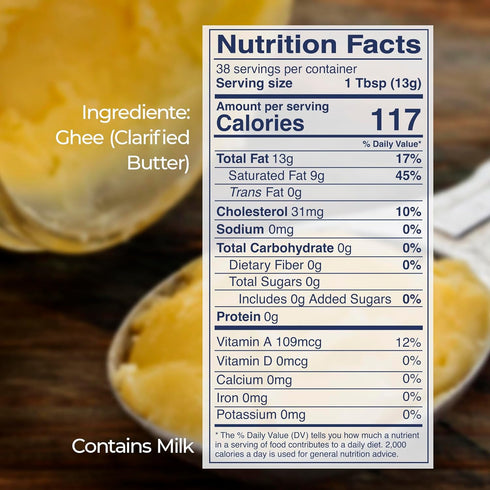 17.6 oz Kevala Ghee Clarified Butter - Made with Grass Fed Cow's Milk, Casein-Free and Lactose-Free Substitute