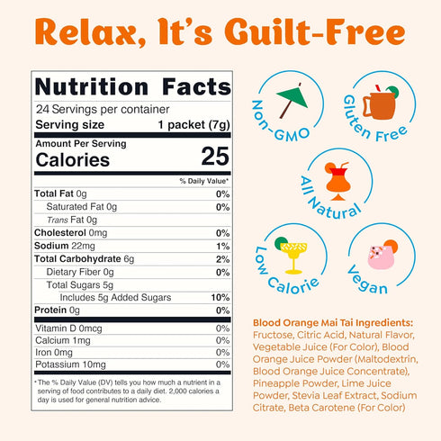 Packets 24 Pack Craftmix Blood Orange Mai Tai Cocktail & Mocktail Drink Mixer, Skinny Mixes - Water Flavoring - Made