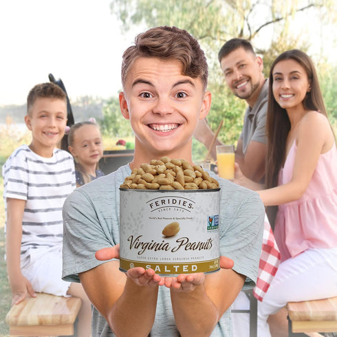 36 Oz FERIDIES Extra Large Gourmet Virginia Salted Peanuts, Cooked in Pure Peanut Oil, No Preservatives, Non-Gmo