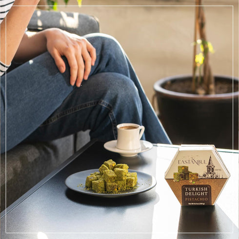 8.8oz, Eastanbul Turkish Delight Pistachio, Turkish Delights Candy, Gourmet & Double Roasted Pistachios Filled, Rich