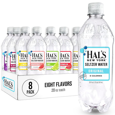 Hal's New York Seltzer Water 8 Flavor Variety Pack, 20 ounces (8 Pack)