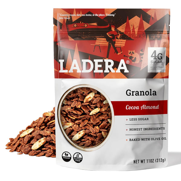 Ladera Cocoa Almond Granola - Low Sugar Chocolate Breakfast Cereal, Gluten Free