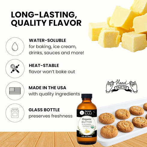 2 Oz Organic Butter Extract for Baking, Ice Cream, Drinks and Candy - - Oil-Soluble - By Harvest Moon Delights - Butter
