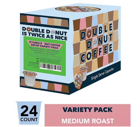 Pack 24 Count Double Donut Decaf Medium Roast Coffee Pods Variety
