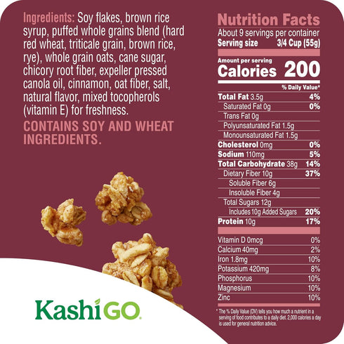 10g 10g 17.4oz (1 Kashi GO Protein Cereal, Protein, Fiber, Cinnamon Crunch, Box Box)