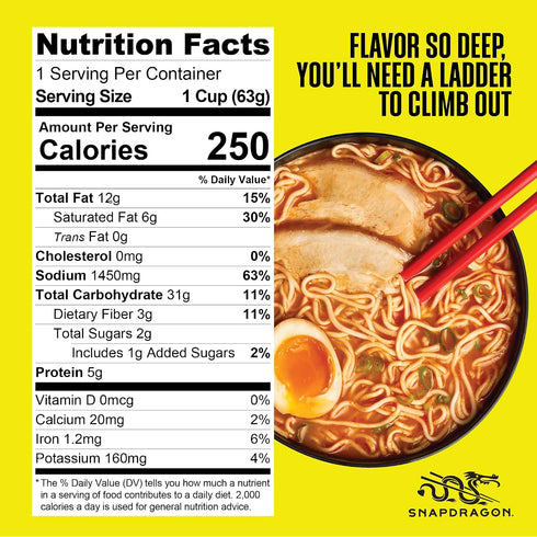 6 Pack Packs. Snapdragon Tonkotsu Ramen Cup Noodles - Instant Ramen Bowl with Authentic Wheat Noodles, Soup Sauce Base