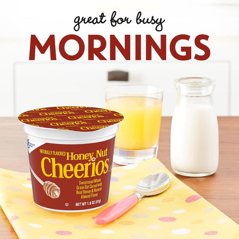 1.8 oz (Pack 12) Honey Nut Cheerios Breakfast Cereal Cup, Gluten Free, Single Serve Cereal