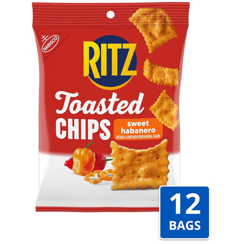 12 Packs RITZ Toasted Chips Sweet Habanero Crackers, Bulk Individual Snacks, Snack