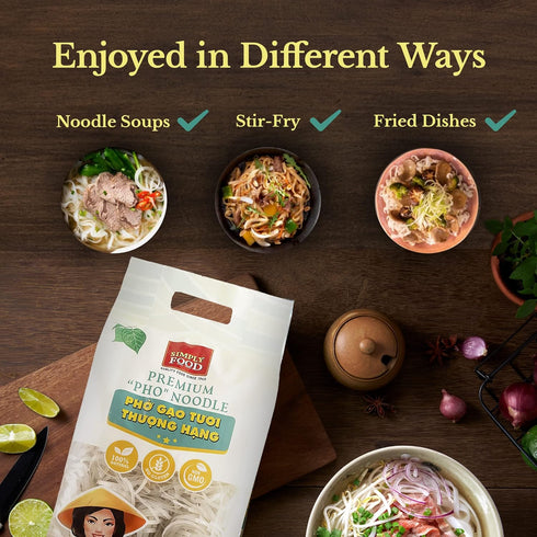 Premium Pho Style Rice Stick Noodles - Individually Portioned- Restaurant Quality, Soft and Chewy Texture, Gluten-Free
