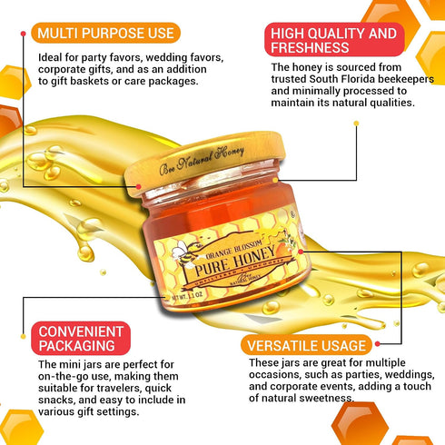 4 1.1oz Bee Natural Orange Blossom Honey | Kosher Certified | Raw and Unfiltered | Local Florida Honey | Perfect