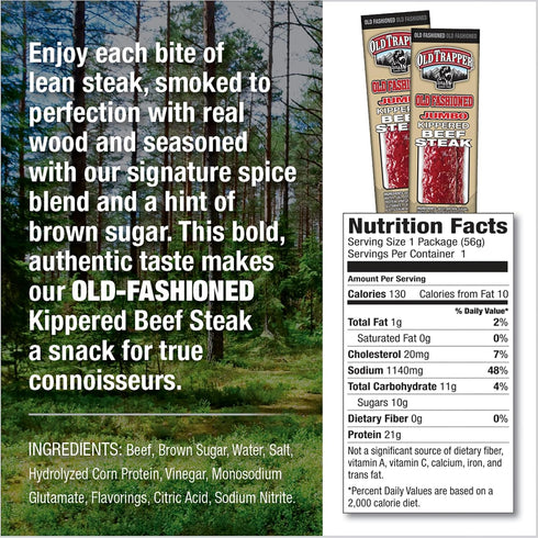 Packages, 22 (Pack 12) Old Trapper Kippered Steak, Old-Fashioned Flavor, Two-Ounce Individually Wrapped Savory Meat
