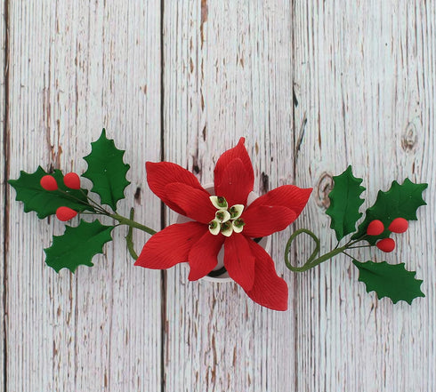 Poinsettia 3 set Global Sugar Art Small Christmas Kit Sugar Cake Flowers & Holly Leaf Sprays, Piece by Chef Alan