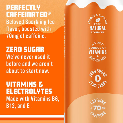 70mg 16 oz (Pack 12) Sparkling Ice Caffeine Soda Shoppe Orange Cream Perfectly Caffeinated Sparkling Water