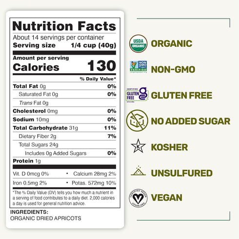 20 OZ Happy Village Organic Turkish Sun-Dried Apricots, Resealable Bag, No Added Sugar Dried Fruit, USDA Organic