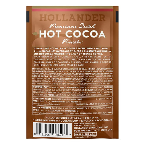 Packets 10 Count Hollander Chocolate Premium Hot Cocoa | Box | Instant Hot Cocoa with Chef Quality Ingredients | Just