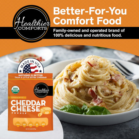 (21 oz) Healthier Comforts Organic Cheddar Cheese Powder | Gluten Free, Keto-Friendly, Non-GMO, Antibiotic & Hormone