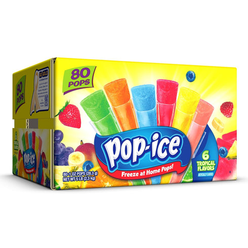 Pack 1 Oz 80 Count Pop Ice Popsicle Tropical Variety of Freezer Bars