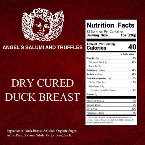 10.5-12oz Angel's Salumi Dry-Cured Duck Breast "Prosciutto" Gourmet Artisanal Charcuterie Humanely Raised, Antibiotic