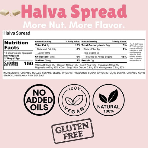 (Pack 2) 20 oz (566g) of Nutchio Halva Spread, Sweet Organic Sesame Seed Butter, Gluten Free, Mediterranean Halva