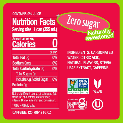 12 Zevia Zero Calorie Energy Drink, Strawberry Kiwi, Ounce Can