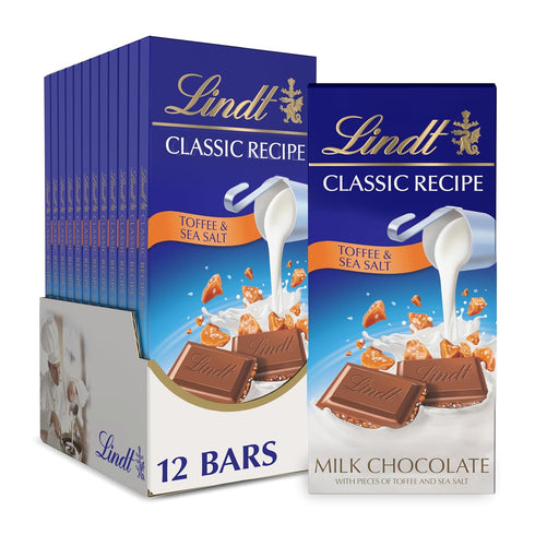Lindt CLASSIC RECIPE Toffee and Sea Salt Milk Chocolate Candy Bar, 4.4
