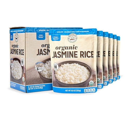 Ritikas Global Grains Certified Organic Jasmine Rice, Ready in 90 Seconds, 8.8 oz Pouches (6-Count