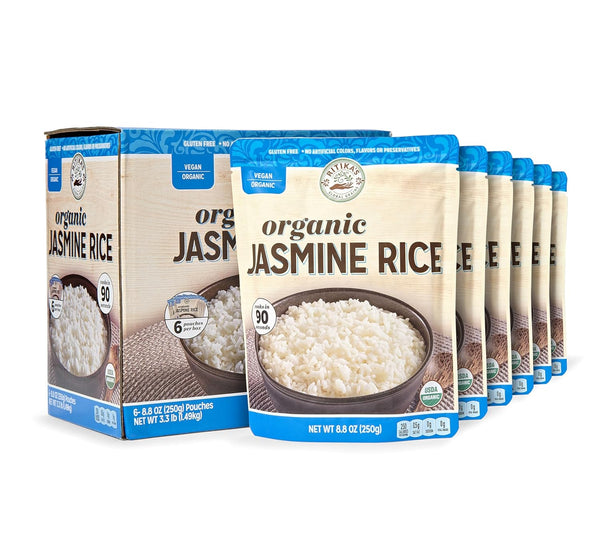Ritikas Global Grains Certified Organic Jasmine Rice, Ready in 90 Seconds, 8.8 oz Pouches (6-Count