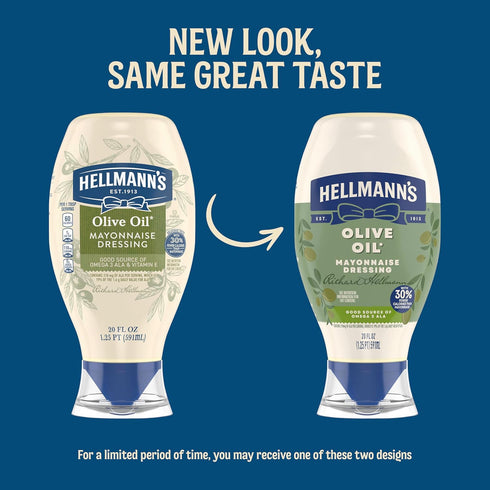 HELLMANN'S Omega-3 20 oz Mayonnaise Dressing with Olive Oil Squeeze Bottle Condiment for Simple Meals and Sandwiches
