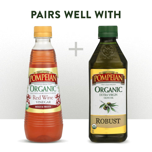 16 OZ., Pack 6 Pompeian Gourmet Organic Red Wine Vinegar, Unfiltered & Unpasteurized, Perfect for Marinades, Salad