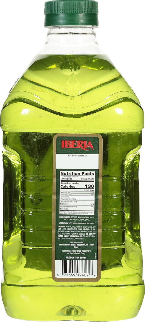 68 Oz Iberia Premium Blend, Sunflower Oil & Extra Virgin Olive Oil, High Heat Frying, Fl