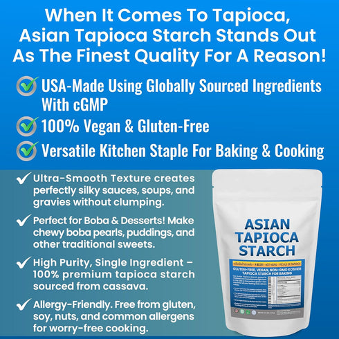 2.5 lb Tapioca Flour for Baking - Tapioca Starch Powder Resealable Poly Bag - Non-GMO, Gluten Free, Vegan, Kosher