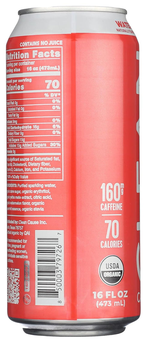 16 Clean Cause Organic Sparkling Watermelon Mint Yerba Mate, FZ