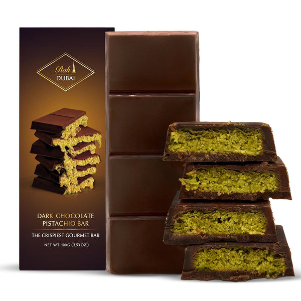 Rah Dark Dubai Chocolate Bar Pistachio, 3.5oz - 100g, Gourmet Chocolate Bar