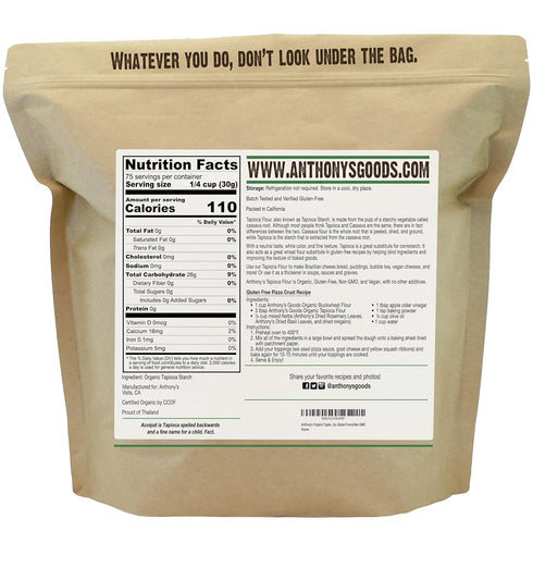 5lbs, Anthony's Organic Tapioca Flour Starch, Gluten Free & Non GMO