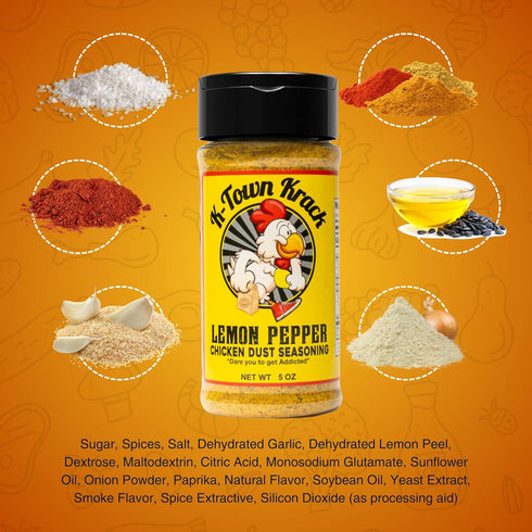 K-Town Krack Lemon Pepper Chicken Dust Seasoning, 5 oz - All-Purpose BBQ Rub for Chicken, Beef, Pork