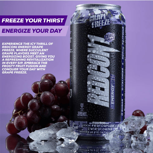 REDCON1 200mg B6, B12 B5 (12 Energy High Performance Drink, Grape Freeze - Zero Sugar Energy Drink with Alpha GPC