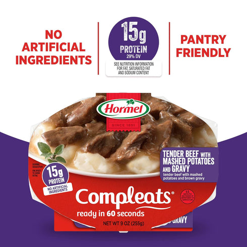 9 oz. (6 Pack) HORMEL COMPLEATS Tender Beef With Mashed Potatoes & Gravy Microwave Tray