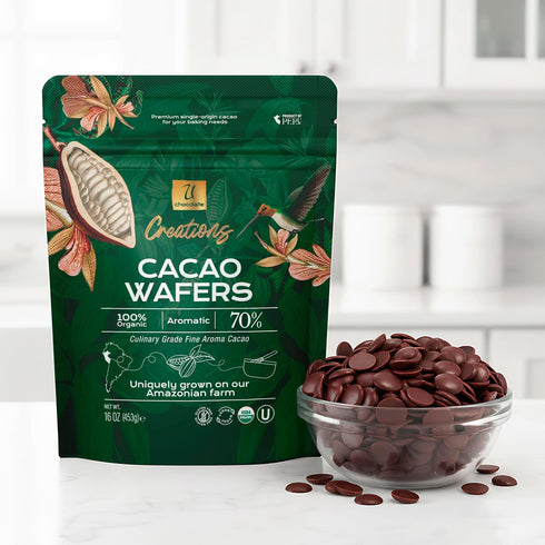 16 Oz 70% (1 Lb) U Organic Dark Chocolate Melting Wafers Cacao | Fresh from our Farm | Perfect for Dipping, Baking