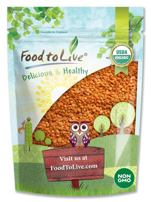 Food to Live Organic Red Split Lentils, 2 Pounds Non-GMO Masoor Dal,
