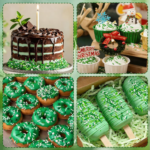 LEBERY 8 Oz Jimmies St. Patrick's Day Sprinkles Green Sprinkles for Cake Decorating White Green Mix Edible Mini Sugar