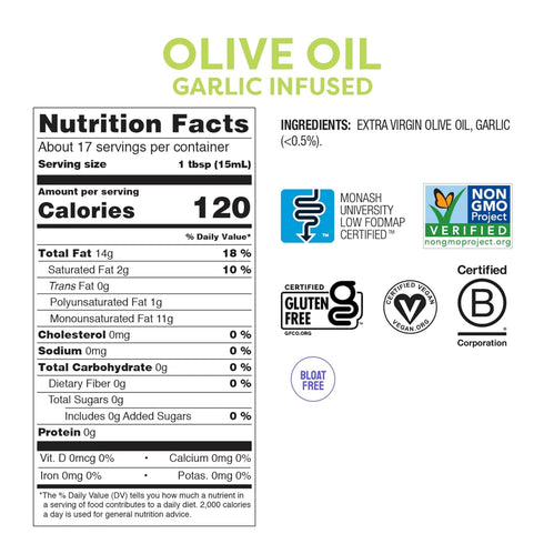 8.45 Oz (Pack 2), Fody Foods Garlic & Shallot Infused Extra Virgin Olive Oil, of Low FODMAP Certified, Gut & IBS