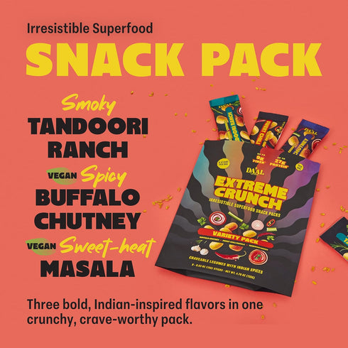Packed 27g Pack 9 Count Daal Crunchy & Spicy Snacks Healthy Snacks Made from Mung Beans Gluten Free & Nut Free Moong