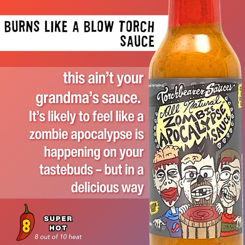Set, 1.7oz 3 Pack Torchbearer Sauces Best-Sellers Mini Hot Sauce Gift - Zombie Apocalypse, Garlic Reaper, Son of Zombie