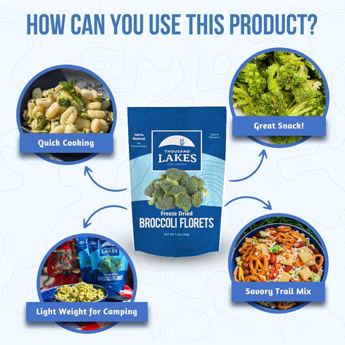 8-pack 0.6 (4.8 100% Thousand Lakes Freeze Dried Vegetables - Broccoli Florets ounces ounces total) | Florets - No