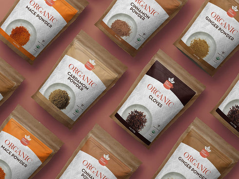 Set 4 Oz 100% SPICY ORGANIC Spice Gift | Each | Cinnamon, Ginger, Mace, Cardamom Powder & Whole Clove | Pure USDA