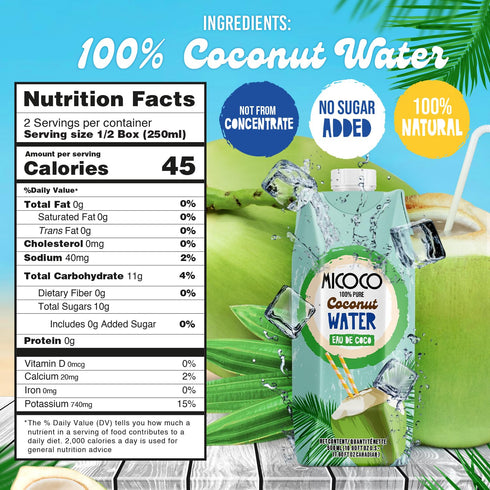 100% 16.9 Oz (Pack 12) MICOCO Coconut Water, No Added Sugar, Pure, Naturally Hydrating and Electrolyte-Rich, Made from