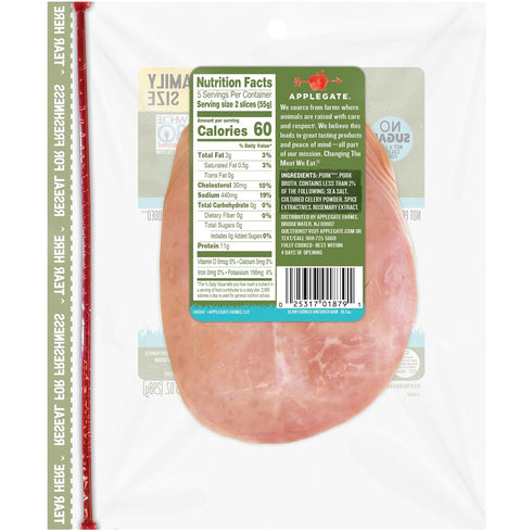 Applegate 10.5oz , Natural No Sugar Slow Cooked Uncured Ham Family Size