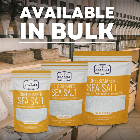 14 oz Fine Sea Salt for Homemade Cheese Making, Gluten-Free and Non-Iodized, Flaky Salt, Kosher Cheese Kit Essential